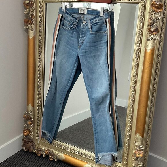 McGuire Denim Striped Jeans Raw Hem Distressed Button‎ Fly Pockets Size 25 Blue - Picture 2 of 4